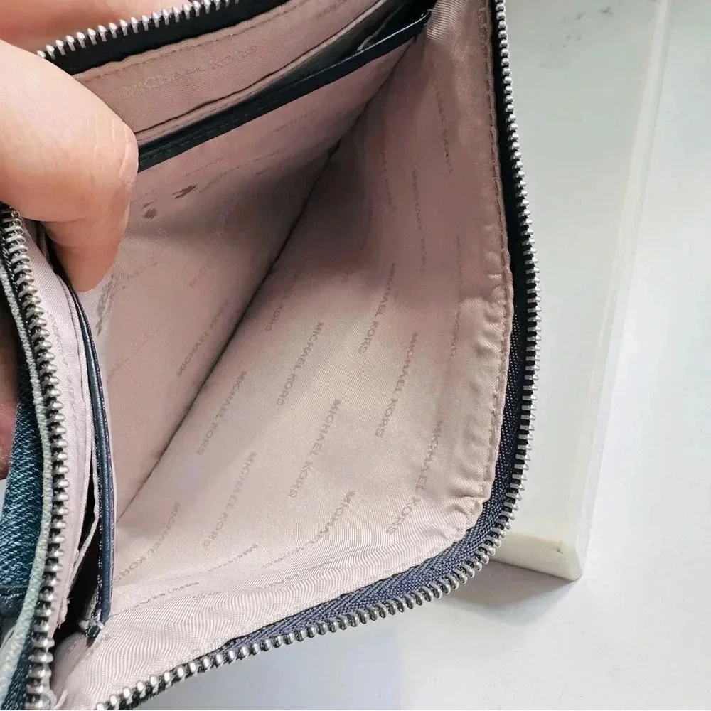 Michael Kors Cooper Medium Wristlet Indigo Light Wash Dark Denim